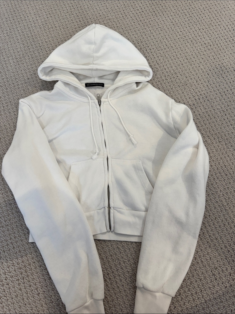 Brandy Melville White Zip-Up Hooded Sweatshirt